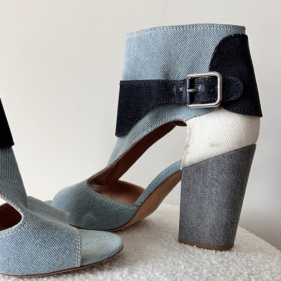 Multi Contrasting Jean Cutout Sandal By Laurence Dacade Size 39.5  4" Heel - Picture 11 of 16